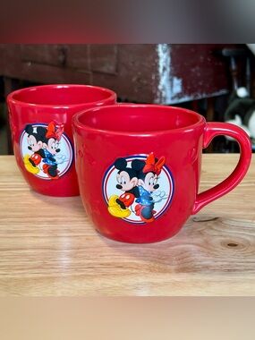 Disney Hallmark Mickey & Minnie Mouse Red Embossed Mug Set of 2